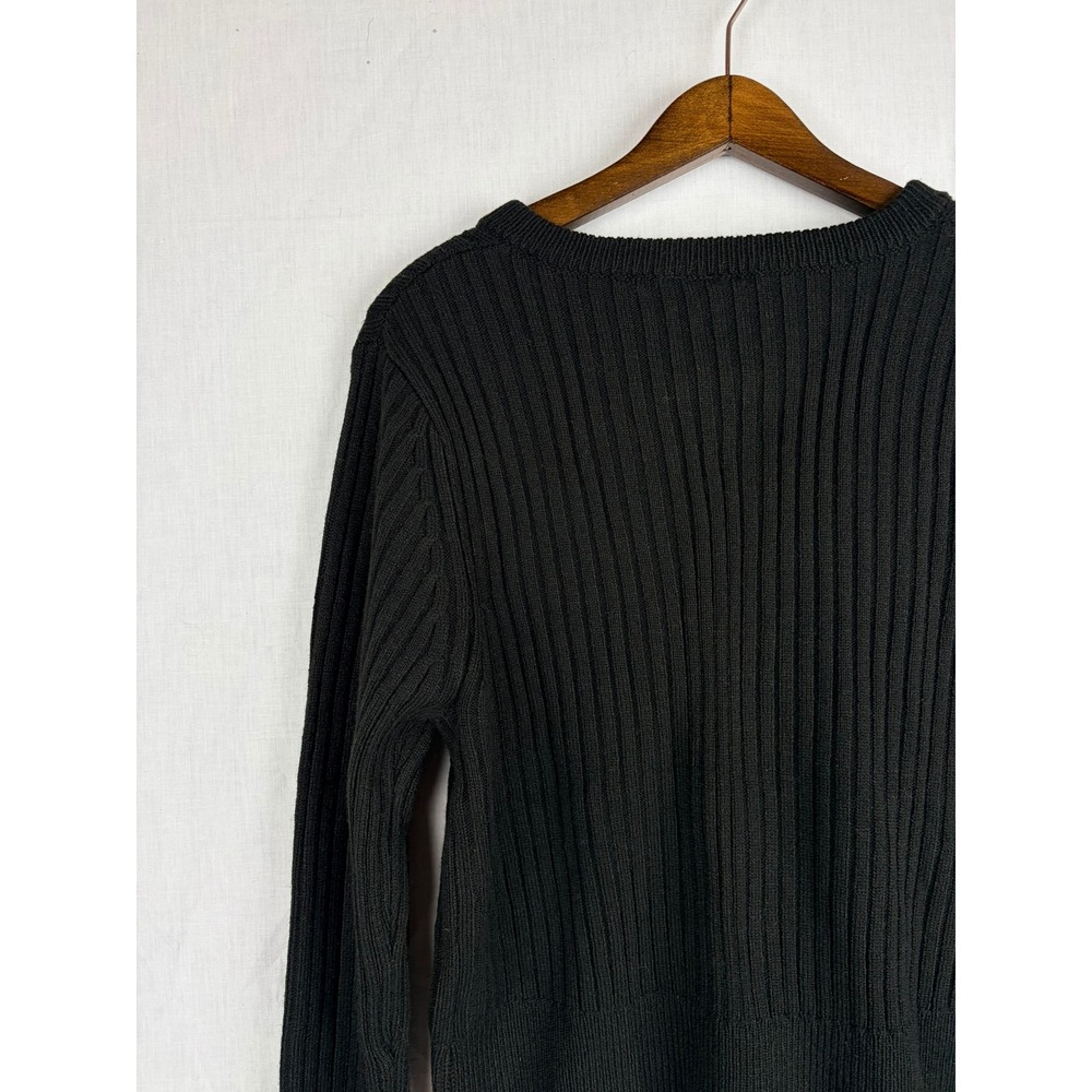 Divided Black Ribbed Full Zip‎ XL Cardigan Sweater Long Sleeve Crew Neck - Picture 9 of 14